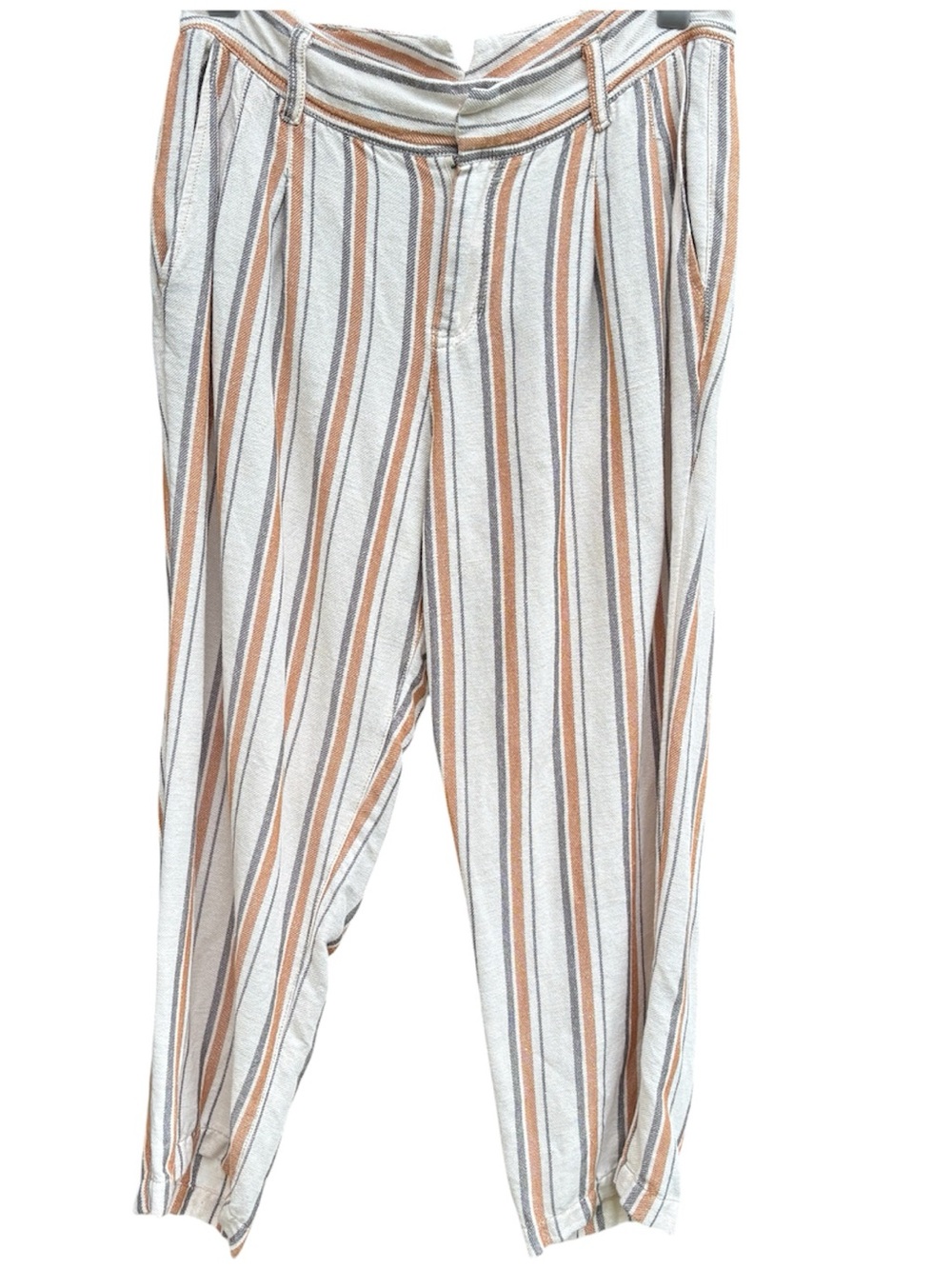 Free People Cropped Linen Trousers Womens Size 8 Beige Orange Camel Boho
